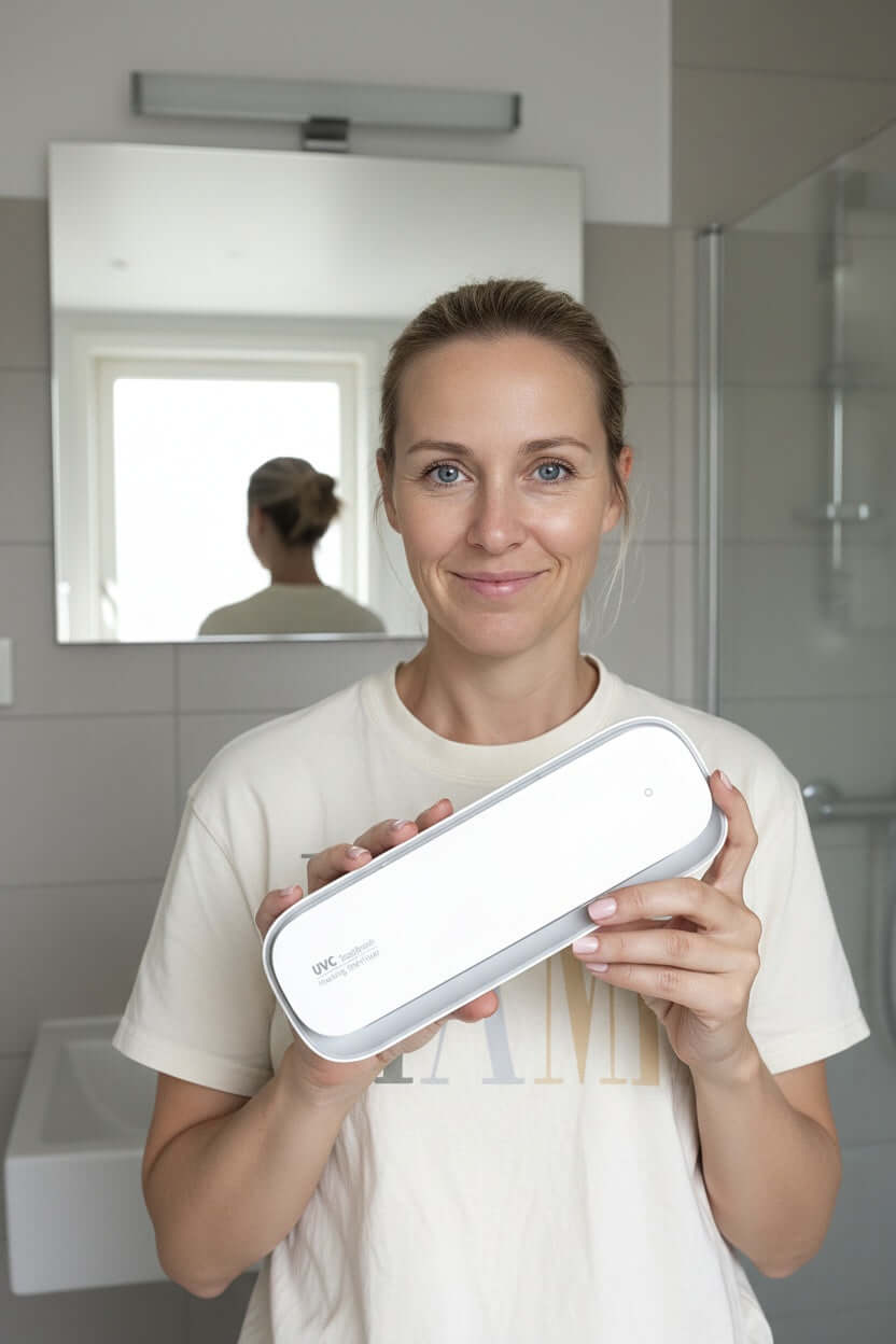 UV-tandbørste steriliser fra Start Smiling Danmark, UV-sterilisator til tandbørster, fjerner 99,9% bakterier.