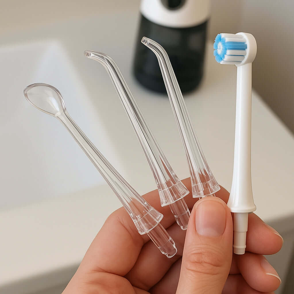 StartSmiling Waterflosser Pro munddusj viser en kompakt enhed med dyse til effektiv tandrensning.
